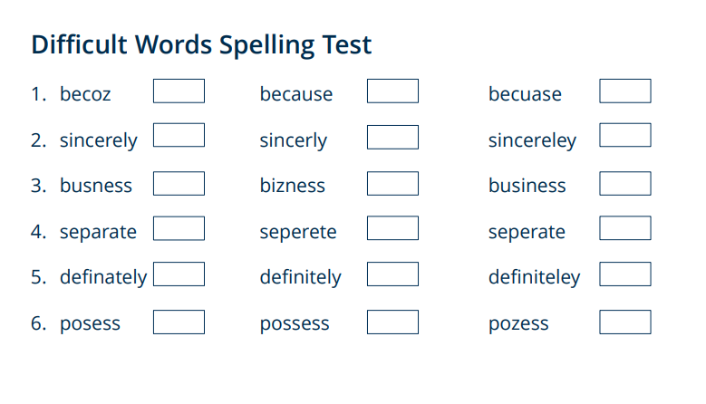 Spelling test exercise