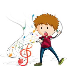 doodle-cartoon-character-of-a-singer-boy-singing-with-musical-melody-symbols-free-vector